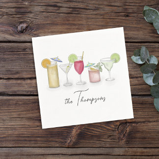 Simple Cocktail Drinks Watercolor Whimsical Custom Napkins
