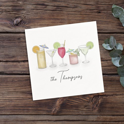 Simple Cocktail Drinks Watercolor Whimsical Custom Napkins