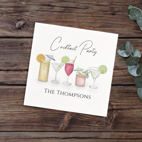 Simple Cocktail Drinks Watercolor Whimsical Party Napkins