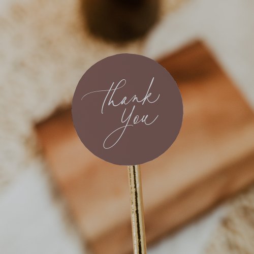 Simple Cocoa Brown Calligraphy Script Thank You Classic Round Sticker