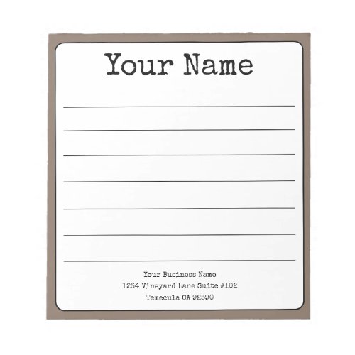 Simple Coffee Brown Retro Add Your Name Lined  Notepad