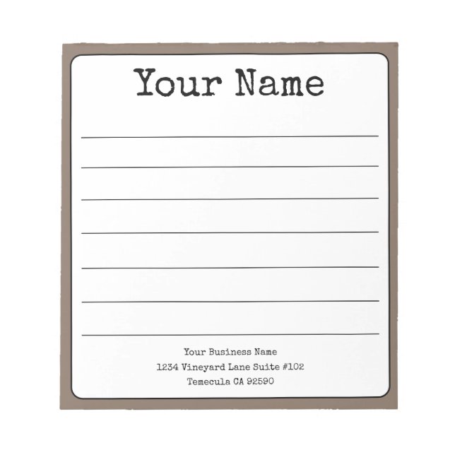 Simple Coffee Brown Retro Add Your Name Lined  Notepad (Front)