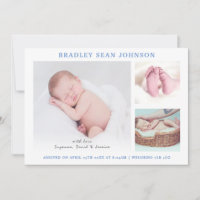 Simple Collage | Baby Boy Blue Photo Birth Announcement