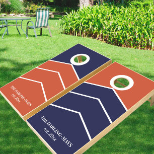 Simple Color Block Chevrons Blue Spice - Custom Cornhole Set