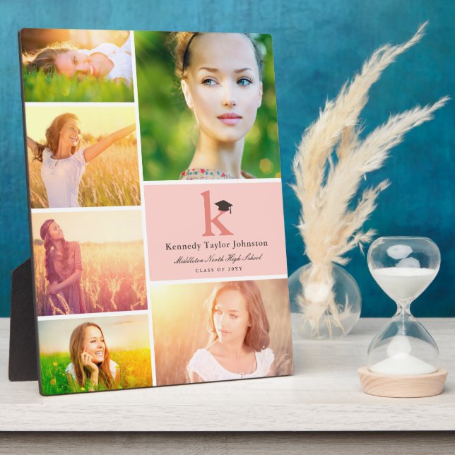 Simple Color Block Monogram 6 Photo Graduation Plaque (Side)