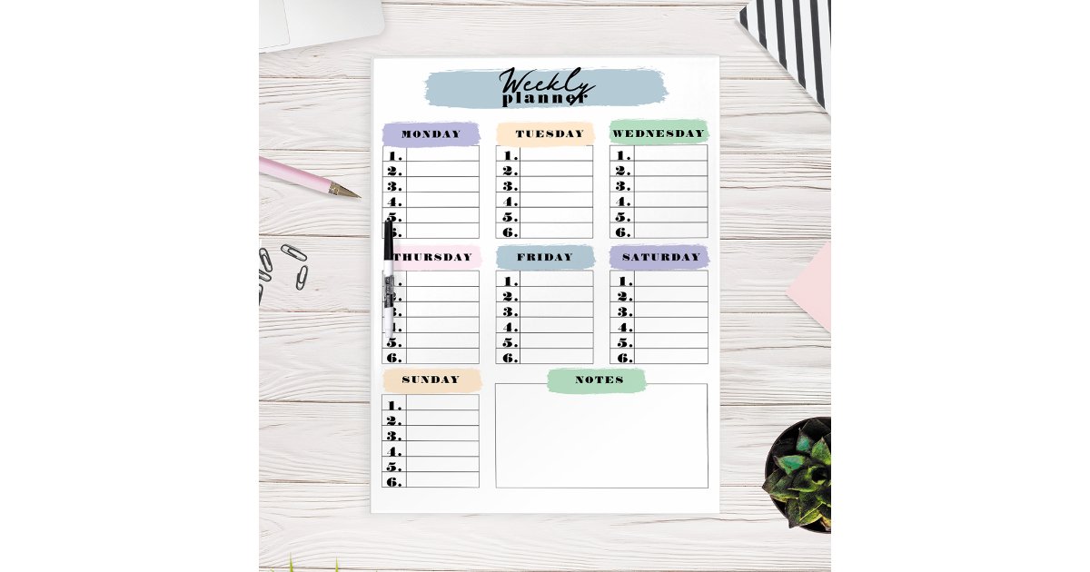 Simple Color Changeable Brushstroke Weekly Planner Dry Erase Board | Zazzle