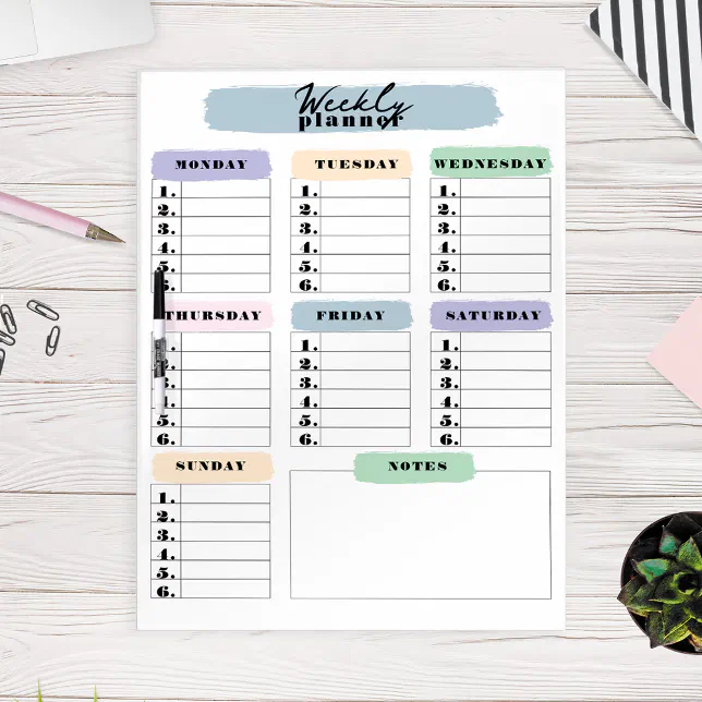 Simple Color Changeable Brushstroke Weekly Planner Dry Erase Board | Zazzle