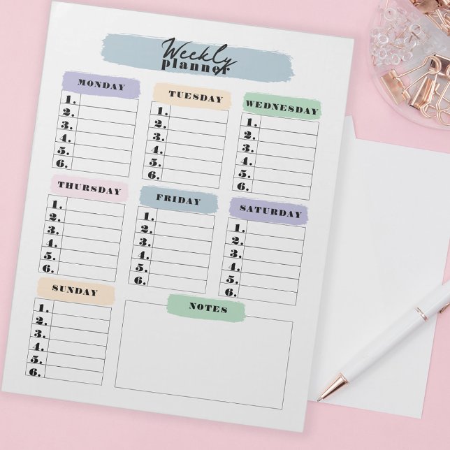 Simple Color Changeable Brushstroke Weekly Planner Notepad (Creator Uploaded)