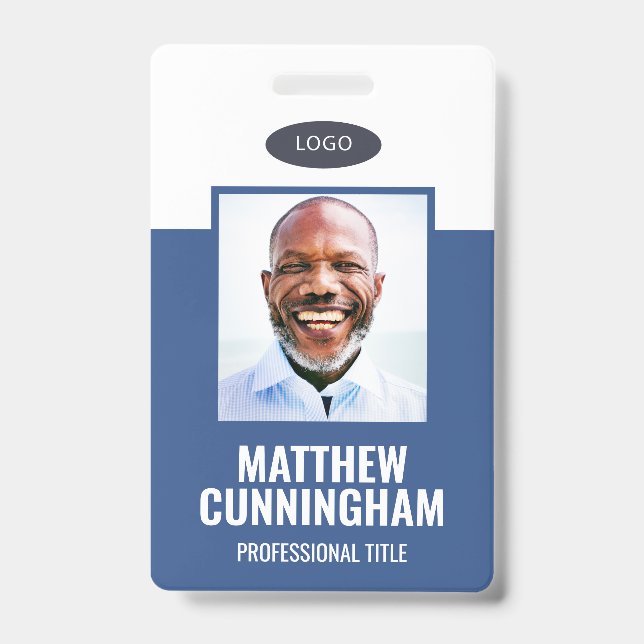 Simple Color Custom Logo Employee Name Barcode Badge (Front)