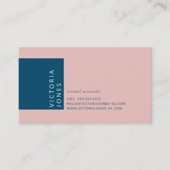 Simple Color Modern Minimal Pink Navy Blue Business Card by edgeplus at Zazzle
