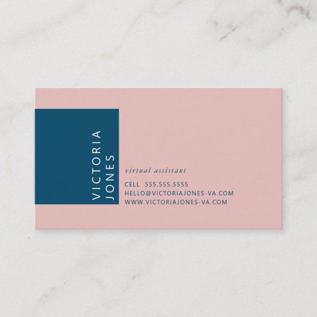 SIMPLE COLOR modern minimal pink navy blue Business Card (Front)