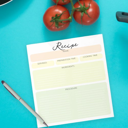 Simple Color Modifiable Blank Sheet Cooking Recipe Notepad