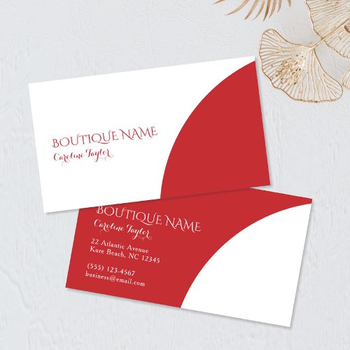 Simple Colorblock Boutique Red White Business Card