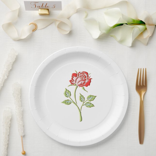 Simple Colored Rose Paper Plates (Wedding)