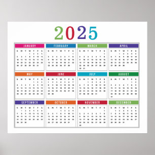 Simple colorful 2025 Calendar Poster