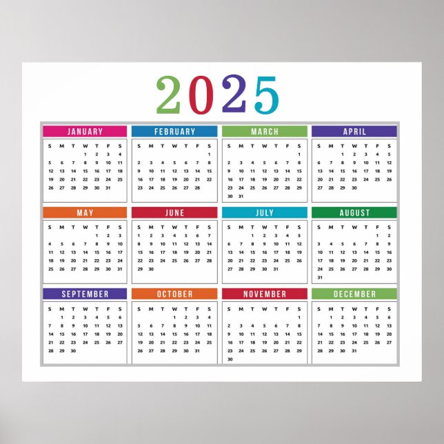 Simple colorful 2025 Calendar Poster (Front)