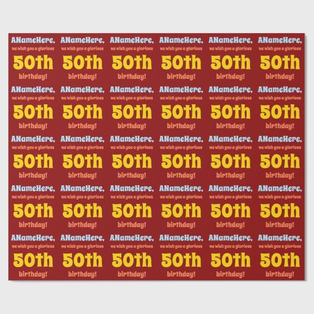 Simple, Colorful 50th Birthday Wrapping Paper (Flat)