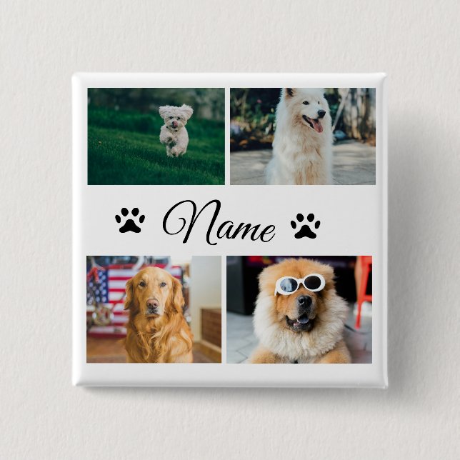Simple colorful animal add name photo collage button (Front)