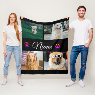 Simple colorful animal add name photo collage fleece blanket