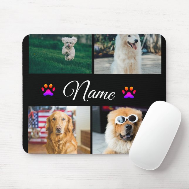Simple colorful animal add name photo collage mouse pad (With Mouse)