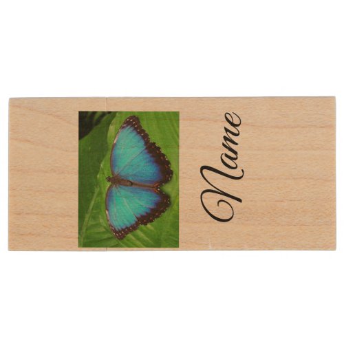 Simple colorful animal add name photo custom butte wood flash drive