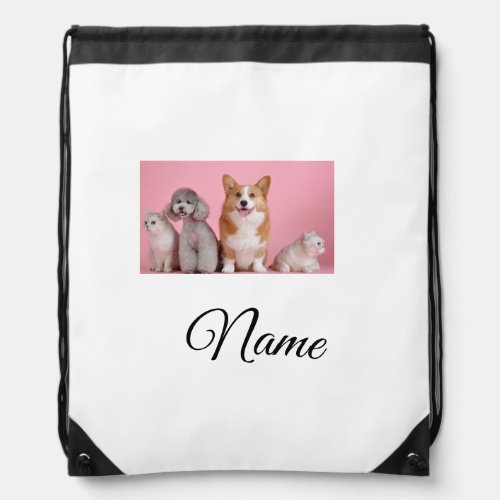 Simple colorful animal add name photo custom drawstring bag