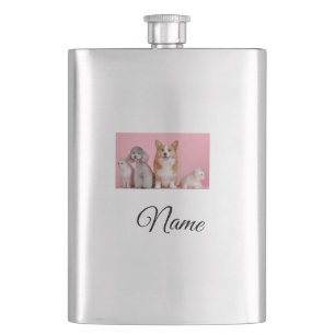 Simple colorful animal add name photo custom flask