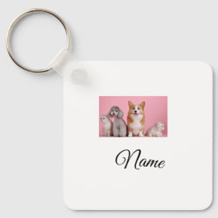 Simple colorful animal add name photo custom keychain
