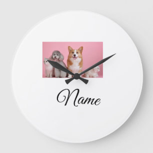 Simple colorful animal add name photo custom large clock