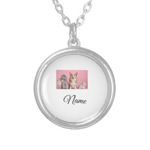 Simple colorful animal add name photo custom silver plated necklace