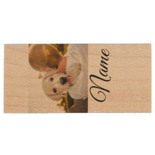 Simple colorful animal add name photo custom throw wood flash drive