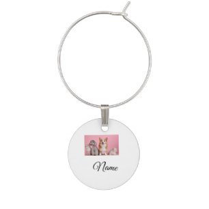 Simple colorful animal add name photo custom wine charm