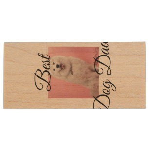Simple colorful animal add name photo dog Dad gift Wood Flash Drive