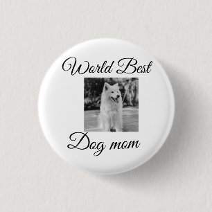 Simple colorful animal add name photo dog mom gift button