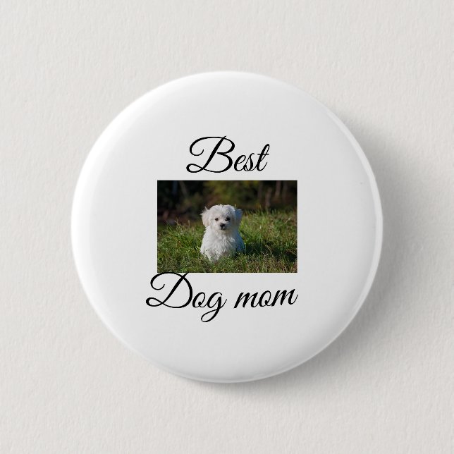 Simple colorful animal add name photo dog mom gift button (Front)