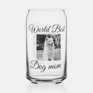 Simple colorful animal add name photo dog mom gift can glass