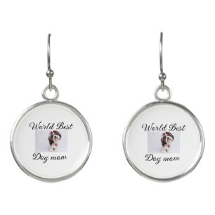 Simple colorful animal add name photo dog mom gift earrings