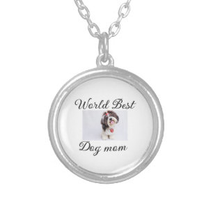 Simple colorful animal add name photo dog mom gift silver plated necklace