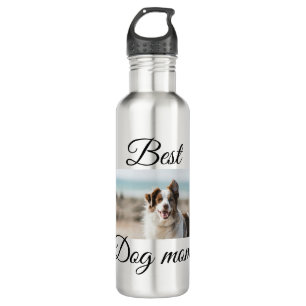 Simple colorful animal add name photo dog mom gift stainless steel water bottle