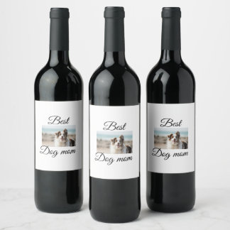 Simple colorful animal add name photo dog mom gift wine label