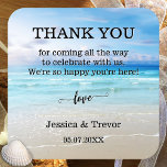 Simple Colorful Beach Wedding Thank You  Square Sticker<br><div class="desc">Square sticker featuring a simple colorful beach. An elegant sticker to thank your guests to coming to your beach or destination wedding.</div>