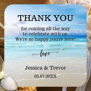 Simple Colorful Beach Wedding Thank You Square Sticker