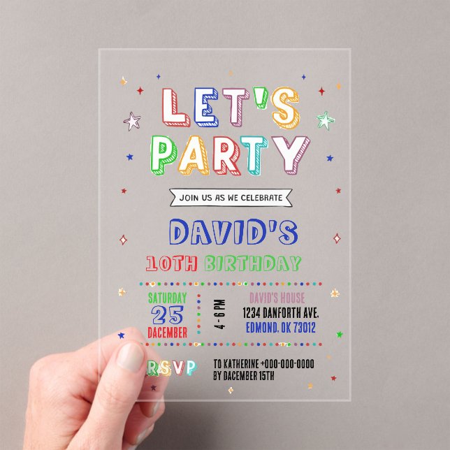 Simple Colorful Birthday Acrylic Invitations (Insitu (Handheld))