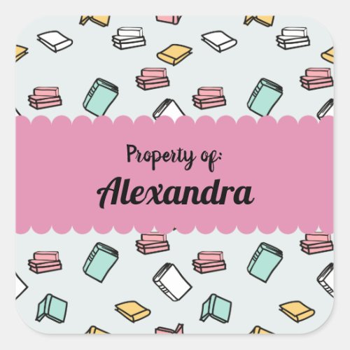 Simple Colorful Books Pattern Personalized label