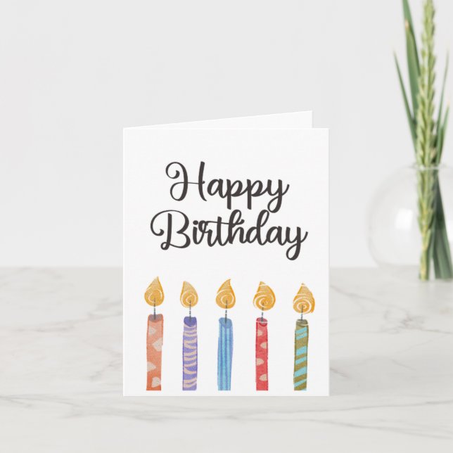 Simple Colorful Bright Happy Birthday Candles Card (Front)