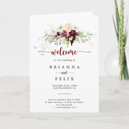 Simple Colorful Classic Floral Folded Wedding  Program
