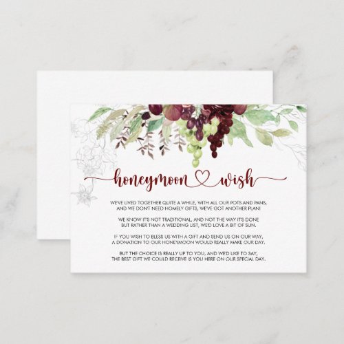 Simple Colorful Classic Floral Honeymoon Wish  Enclosure Card