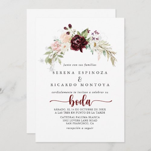 Simple Colorful Classic Floral Spanish Wedding  Invitation