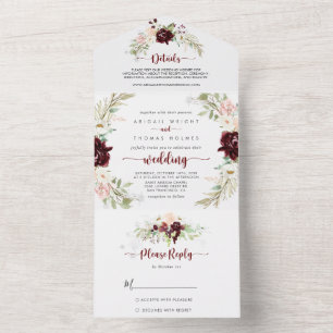 Simple Colorful Classic Floral Wedding All In One Invitation