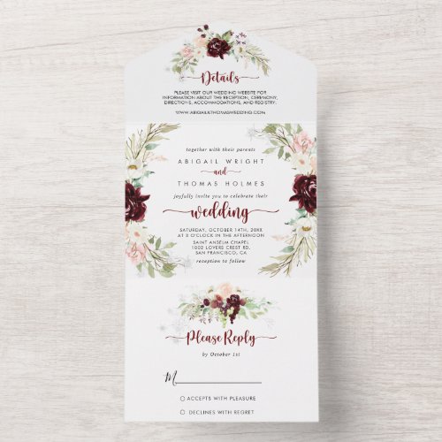 Simple Colorful Classic Floral Wedding    All In One Invitation